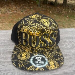 BOSS Embroidered Snapback Hat - Black & Gold